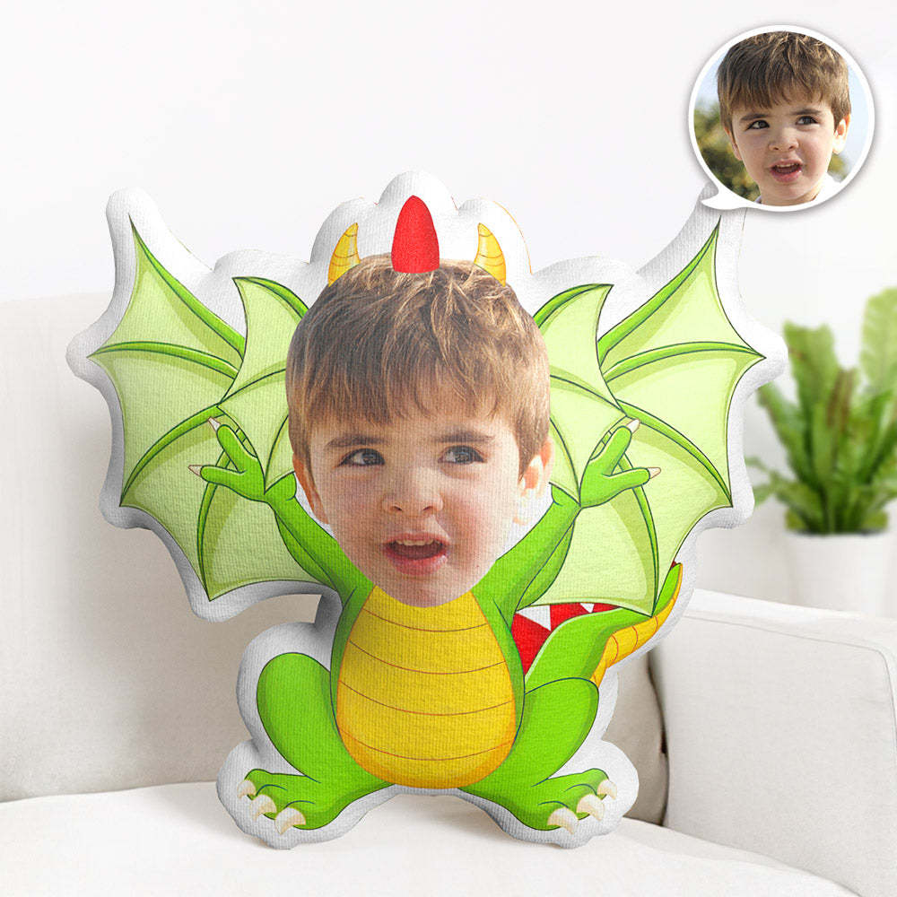 Custom Face Pillow Personalized Photo Pillow Green Dinosaur MiniMe Pillow Gifts for Kids - auphotoblanket