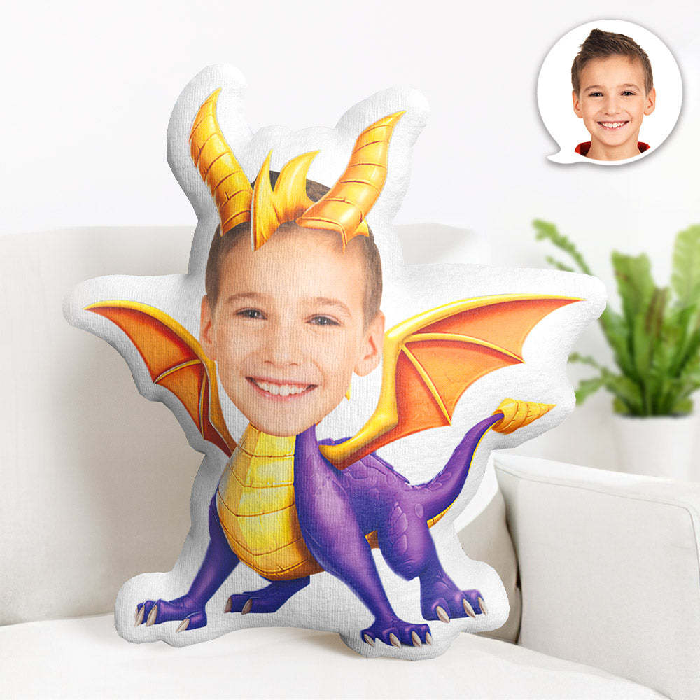 Custom Face Pillow Personalized Photo Pillow Purple Dinosaur MiniMe Pillow Gifts for Kids - auphotoblanket
