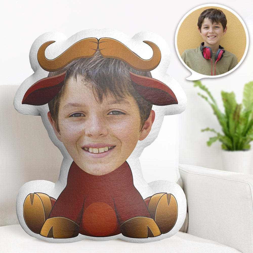 Custom Face Pillow Personalized Photo Pillow Sitting Cattle MiniMe Pillow Gifts for Kids - auphotoblanket