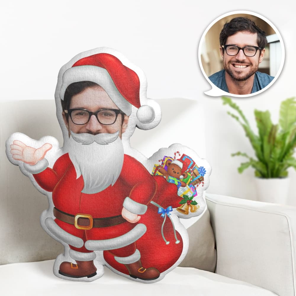 Custom Face Pillow Personalized Photo Pillow Bearded Santa Claus MiniMe Pillow Gifts for Christmas - auphotoblanket