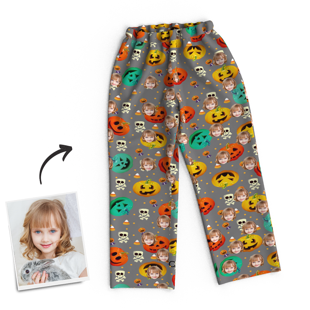 Custom Face Pumpkin Skeleton Pajamas Halloween For Children - auphotoblanket