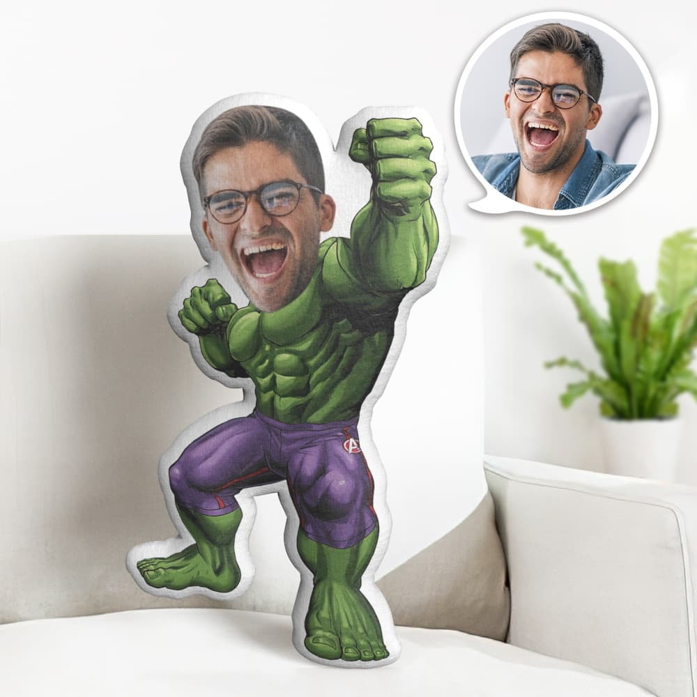 Custom Face Pillow Personalized Photo Pillow Hulk MiniMe Pillow Gifts for Him - auphotoblanket