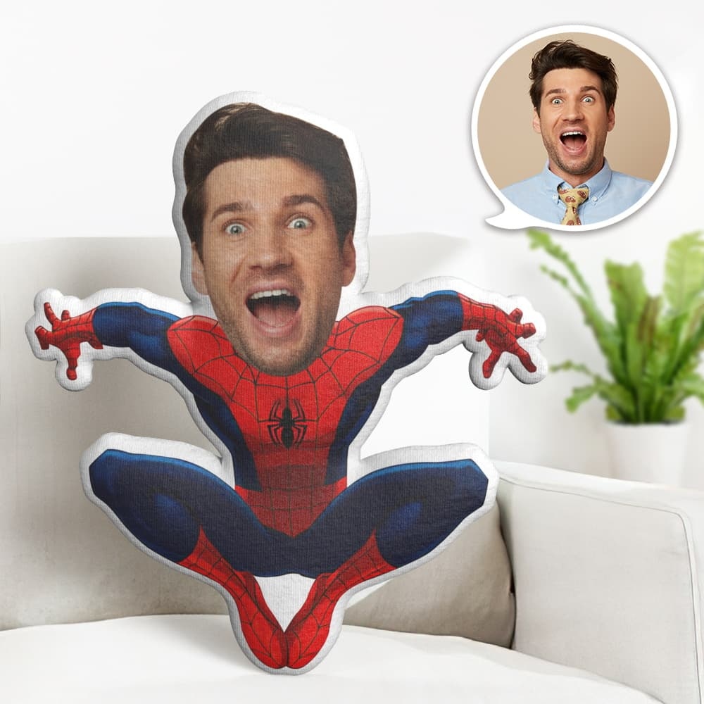 Custom Face Pillow Personalized Photo Pillow Squatting Spiderman MiniMe Pillow Gifts for Him - auphotoblanket