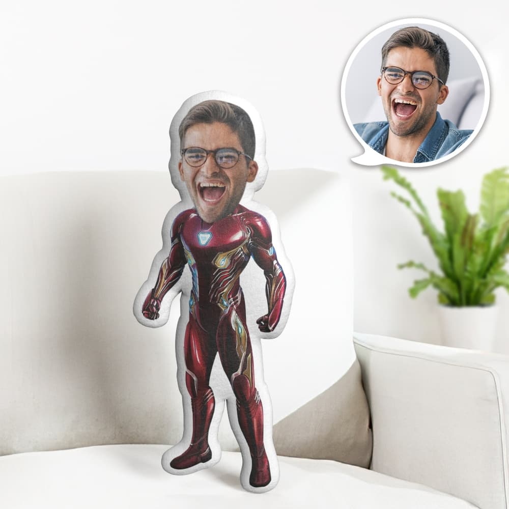 Custom Face Pillow Personalized Photo Pillow Iron Man MiniMe Pillow Gifts for Him - auphotoblanket