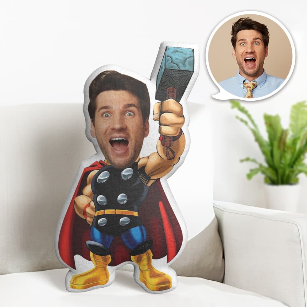 Custom Face Pillow Personalized Photo Pillow Thor Hammer MiniMe Pillow Gifts for Him - auphotoblanket