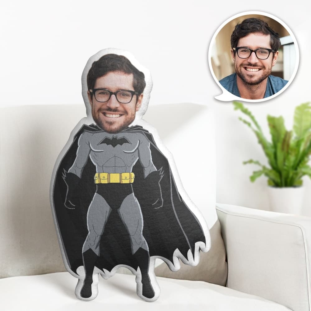 Custom Face Pillow Personalized Photo Pillow Muscle Batman MiniMe Pillow Gifts for Him - auphotoblanket