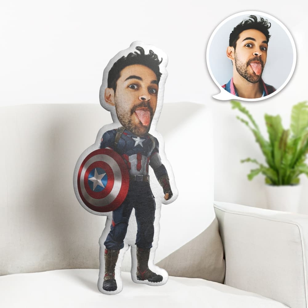 Custom Face Pillow Personalized Photo Pillow Captain America MiniMe Pillow Gifts for Him - auphotoblanket