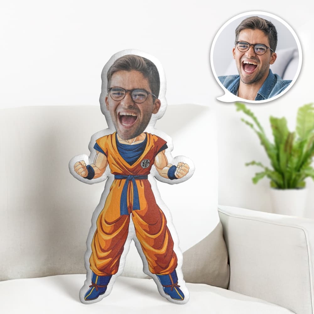 Custom Face Pillow Personalized Photo Pillow Goku MiniMe Pillow Gifts for Him - auphotoblanket