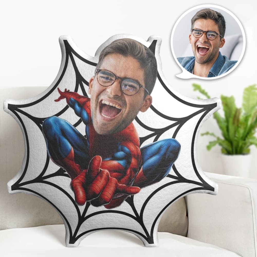 Custom Face Pillow Personalized Photo Pillow Spider Web Spider Man MiniMe Pillow Gifts for Him - auphotoblanket