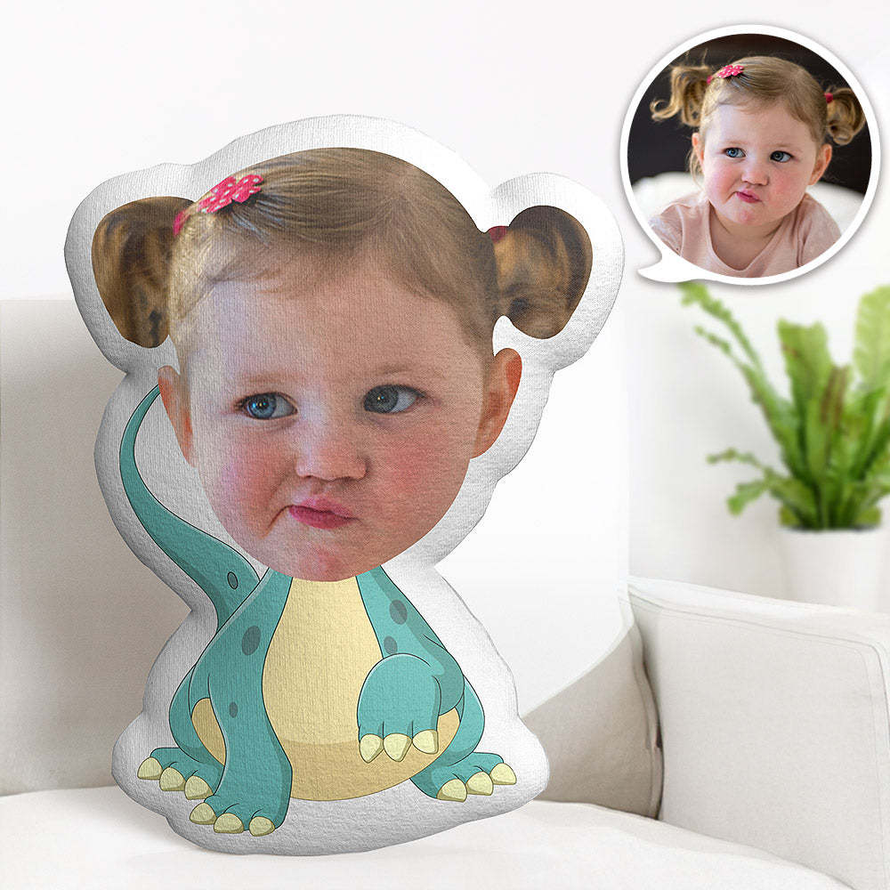Custom Face Pillow Personalized Photo Pillow Blue Dinosaur MiniMe Pillow Gifts for Kids - auphotoblanket
