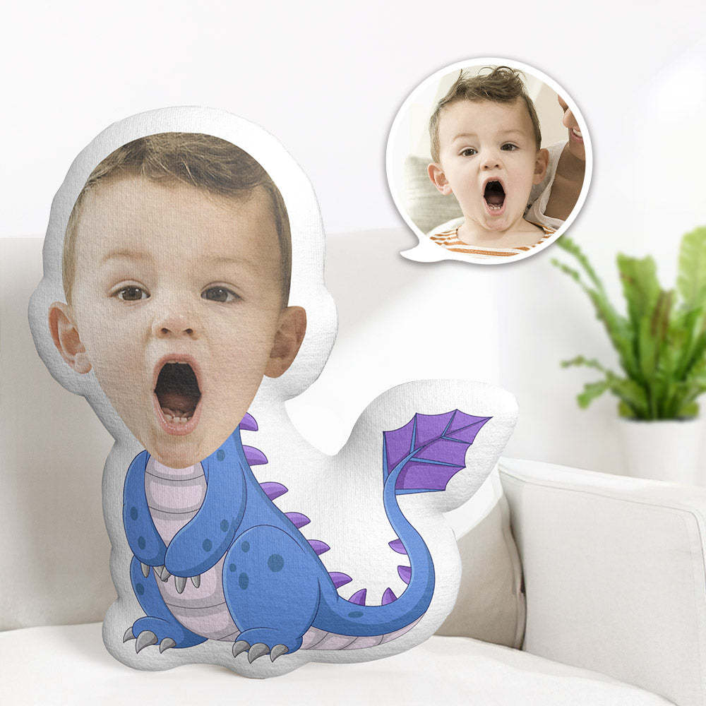 Custom Face Pillow Personalized Photo Pillow Shy Dinosaur MiniMe Pillow Gifts for Kids - auphotoblanket