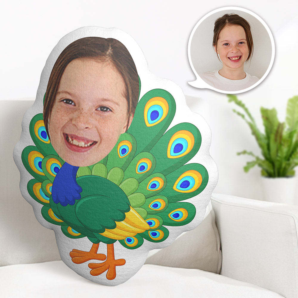 Custom Face Pillow Personalized Photo Pillow Peacock MiniMe Pillow Gifts for Kids - auphotoblanket