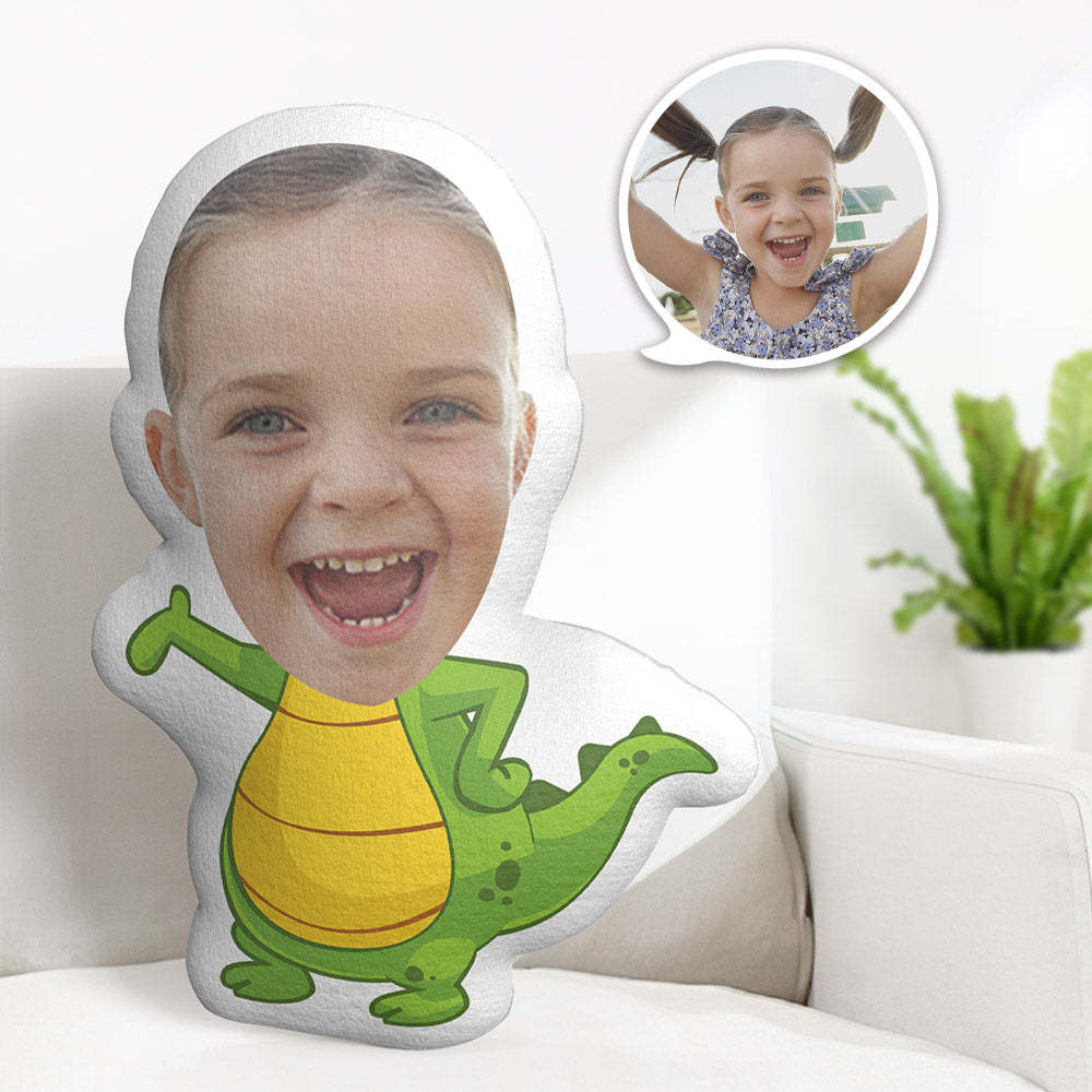 Custom Face Pillow Personalized Photo Pillow Yellow Bellied Dinosaur MiniMe Pillow Gifts for Kids - auphotoblanket