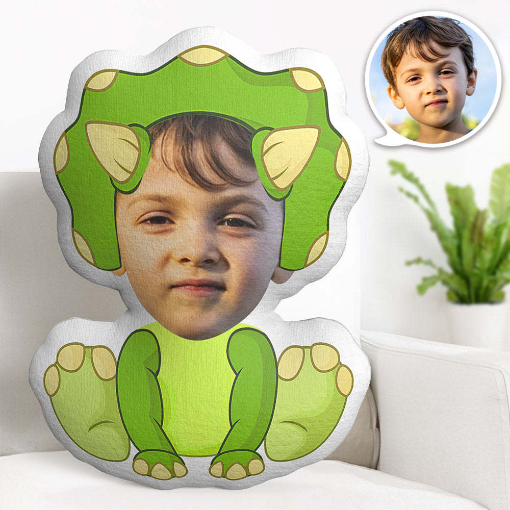 Custom Face Pillow Personalized Photo Pillow Two Horned Dinosaur MiniMe Pillow Gifts for Kids - auphotoblanket