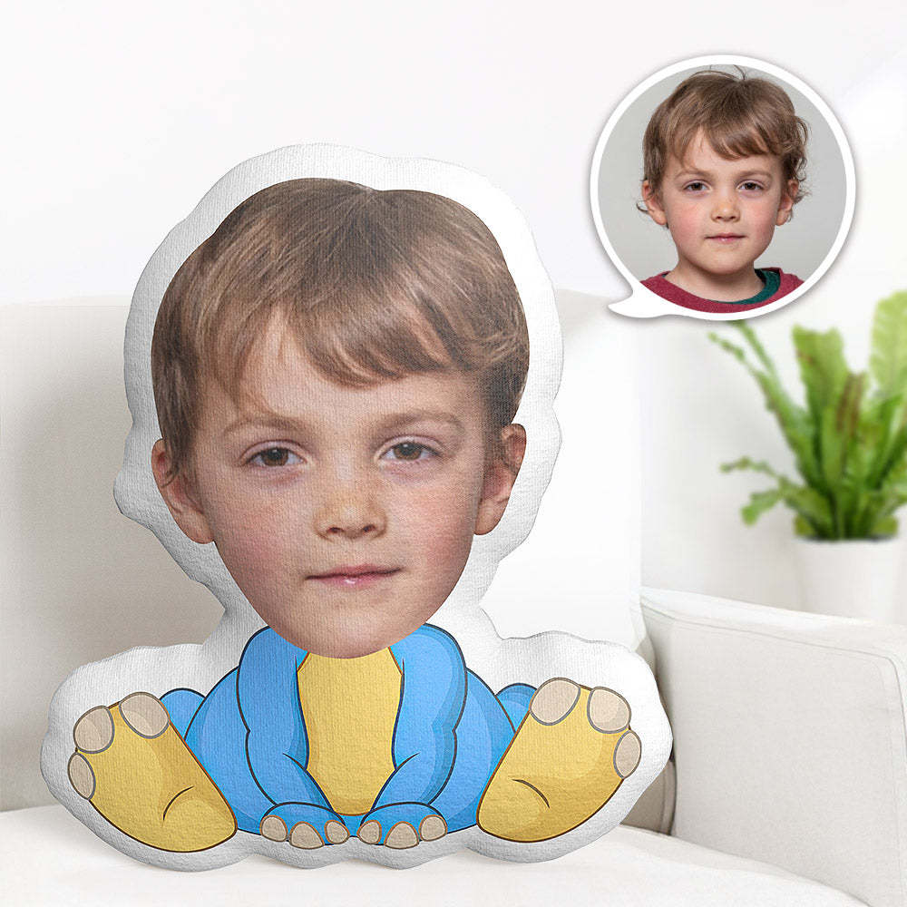 Custom Face Pillow Personalized Photo Pillow Blue and Yellow Dinosaur MiniMe Pillow Gifts for Kids - auphotoblanket