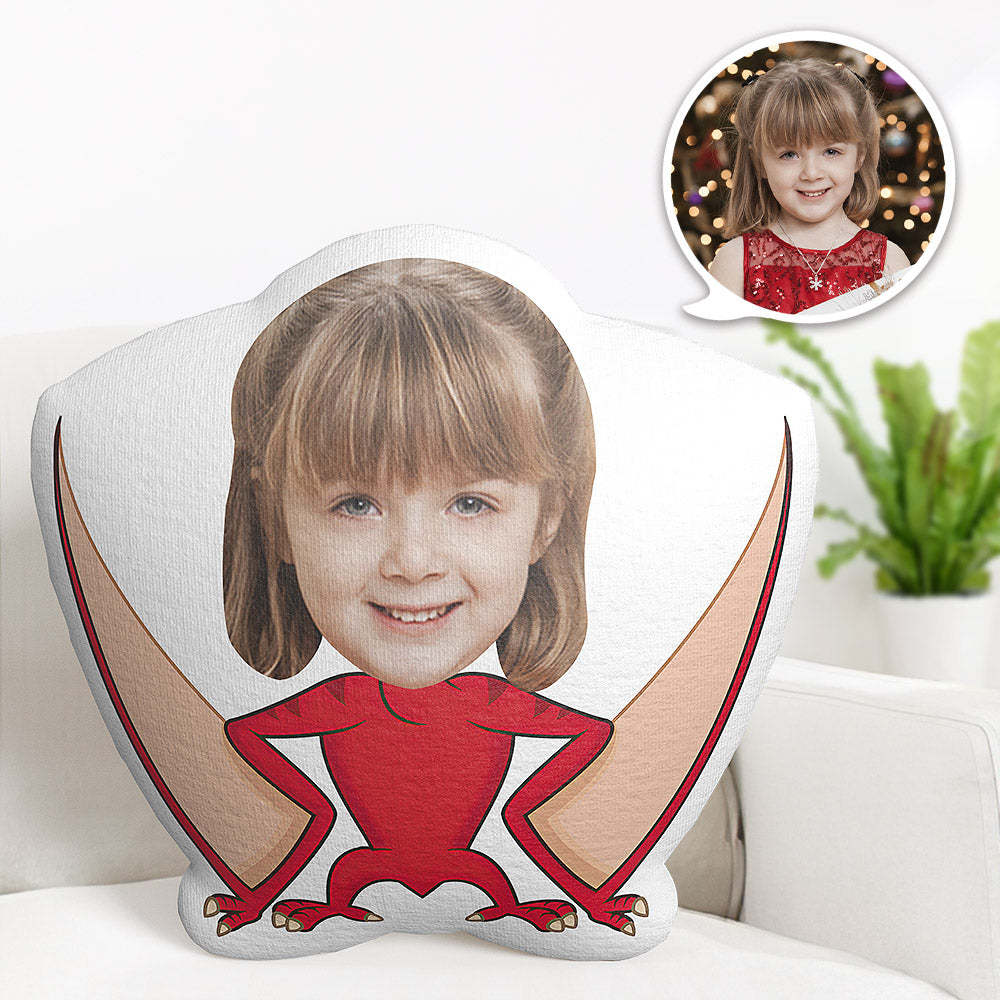 Custom Face Pillow Personalized Photo Pillow Red Pterosaur MiniMe Pillow Gifts for Kids - auphotoblanket