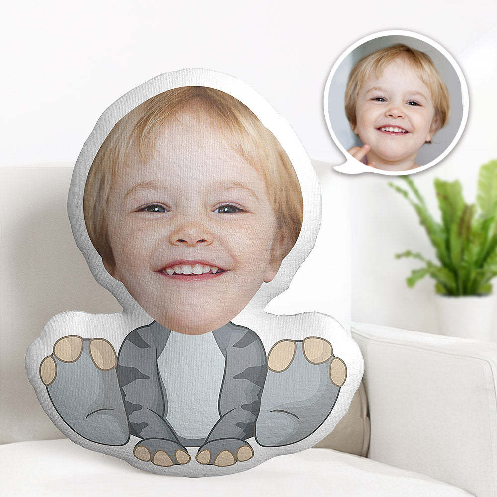 Custom Face Pillow Personalized Photo Pillow Striped Grey Dinosaur MiniMe Pillow Gifts for Kids - auphotoblanket