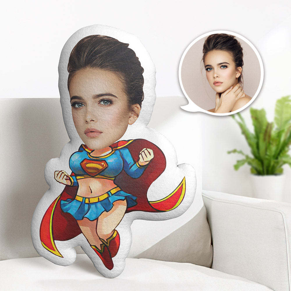 Custom Face Pillow Personalized Photo Pillow Superwoman MiniMe Pillow Gifts for Her - auphotoblanket