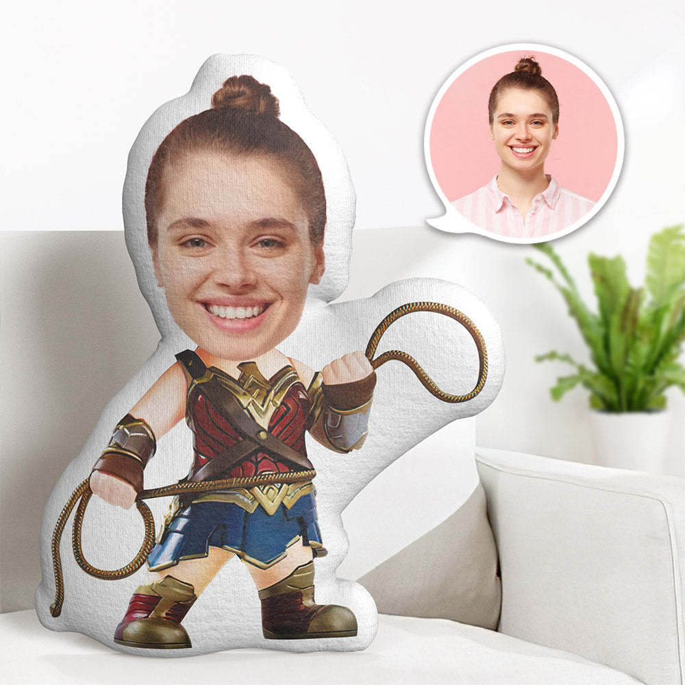 Custom Face Pillow Personalized Photo Pillow Wonder Woman MiniMe Pillow Gifts for Her - auphotoblanket