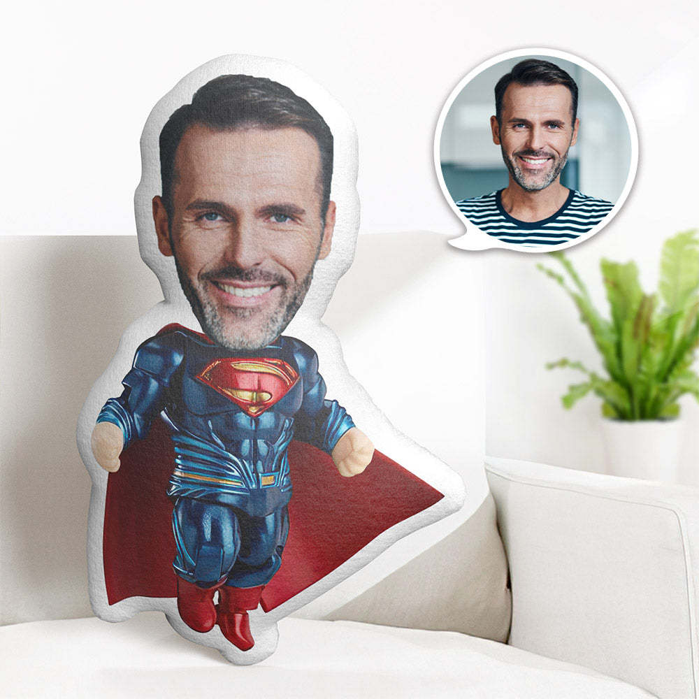Custom Face Pillow Personalized Photo Pillow Muscle Blue Superman MiniMe Pillow Gifts for Him - auphotoblanket