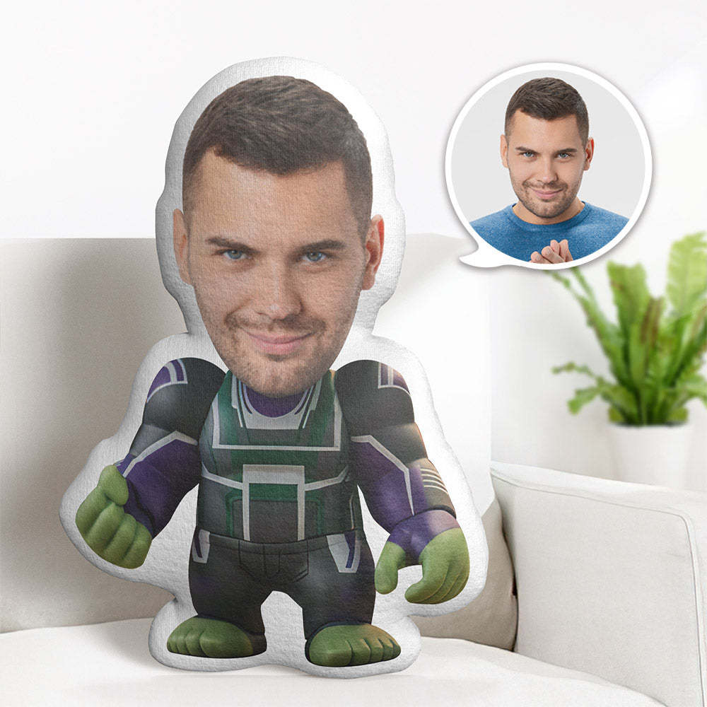 Custom Face Pillow Personalized Photo Pillow Dressed Hulk MiniMe Pillow Gifts for Him - auphotoblanket