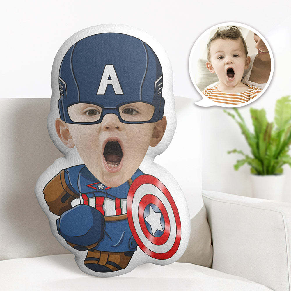 Custom Face Pillow Personalized Photo Pillow Q Version Captain America MiniMe Pillow Gifts for Kids - auphotoblanket