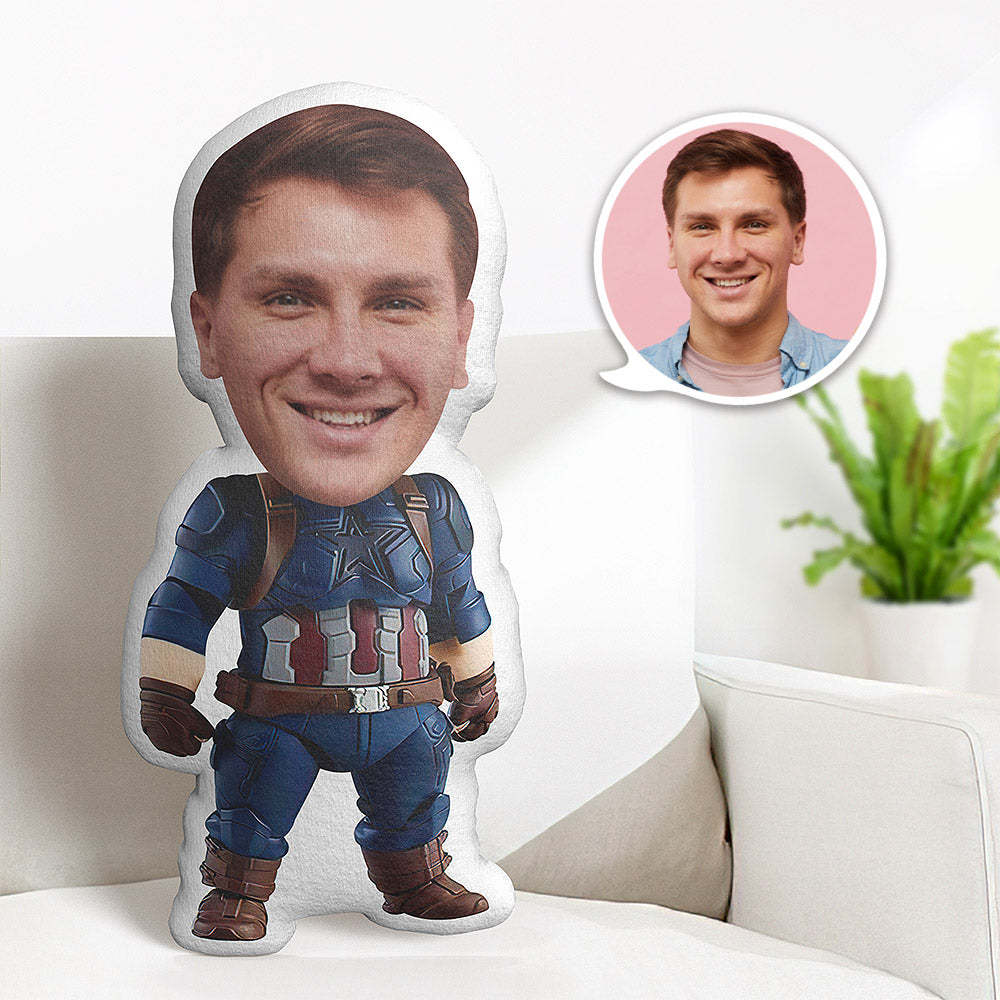 Custom Face Pillow Personalized Photo Pillow Standing Fat Captain America MiniMe Pillow Gifts for Kids - auphotoblanket
