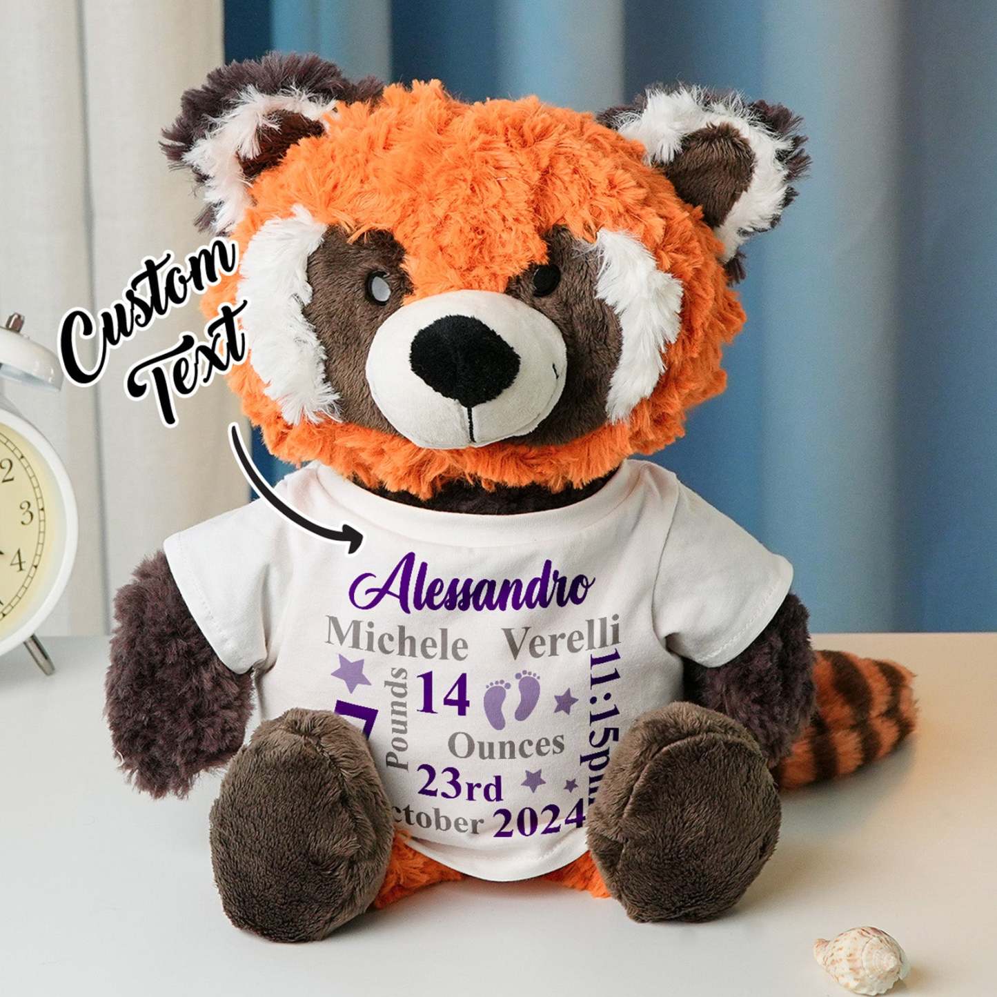 Personalized Animal Plush Stuffed Toy Birth Announcement Custom Photo Text Gift for Baby Shower - auphotoblanket