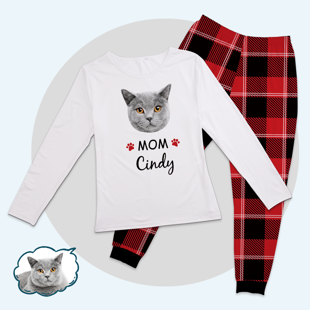 Custom Family Pajama Tops Add Photo And Name - Cat Face - auphotoblanket