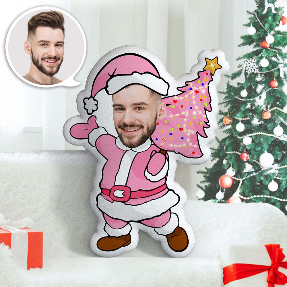 Pink Christmas Tree Custom Body Pillow Personalized Pink Santa Face Pillow Best Christmas Gift for Him - auphotoblanket
