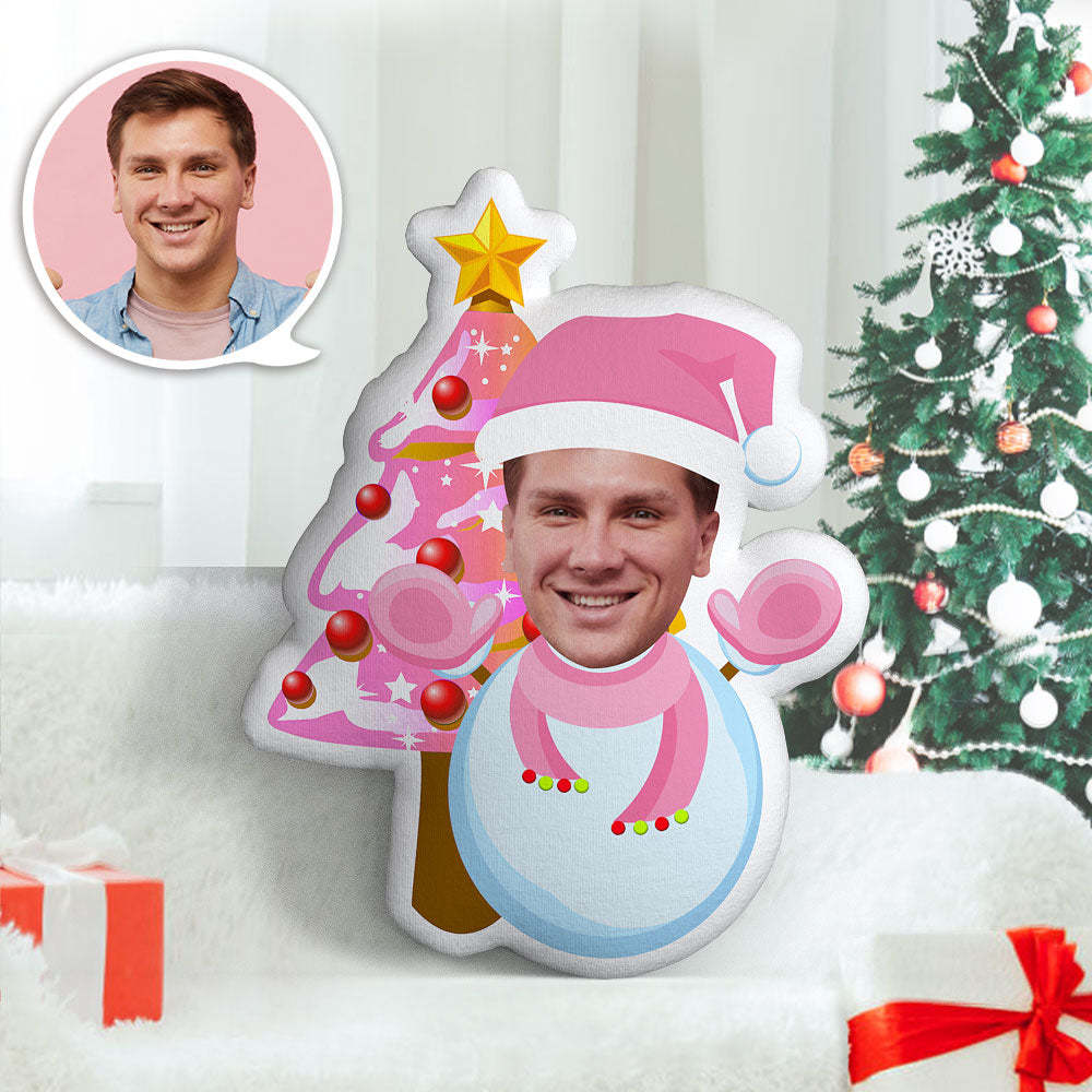 Pink Christmas Snowman Tree Custom Body Pillow Personalized Pink Snowman Face Pillow Best Christmas Gift for Him - auphotoblanket