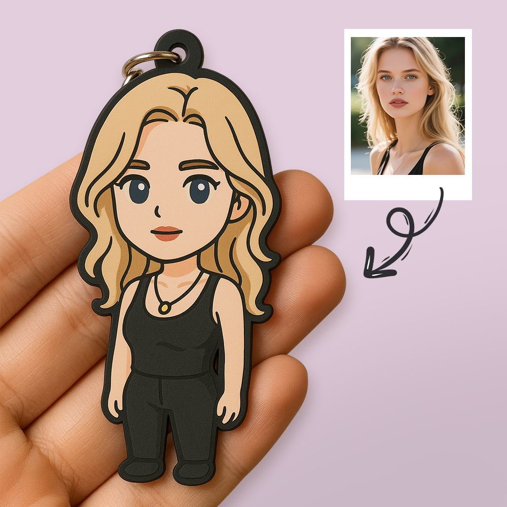 Custom Cartoon Keychain Photo Bag Charm Personalized from Your Photo Unique Keepsake Gift for Her - auphotoblanket