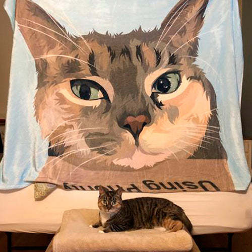 Custom Blanket With Your Cat Personalised Pet Photo Blankets Painted Art Portrait Fleece Blanket