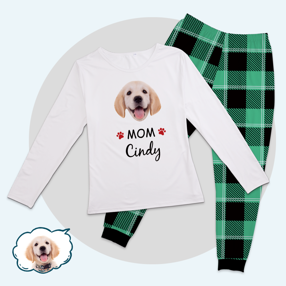Custom Family Pajama Tops Add Photo And Name - Dog Face - auphotoblanket