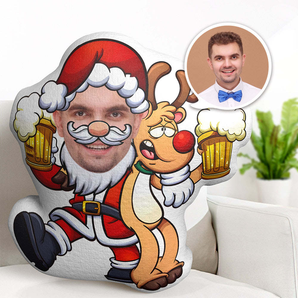 Body Pillow My Face Pillow Custom Dolls Santa Claus Drinking Beer With Elk Photo Pillow Minime Pillow Custom Pillow Gift - auphotoblanket