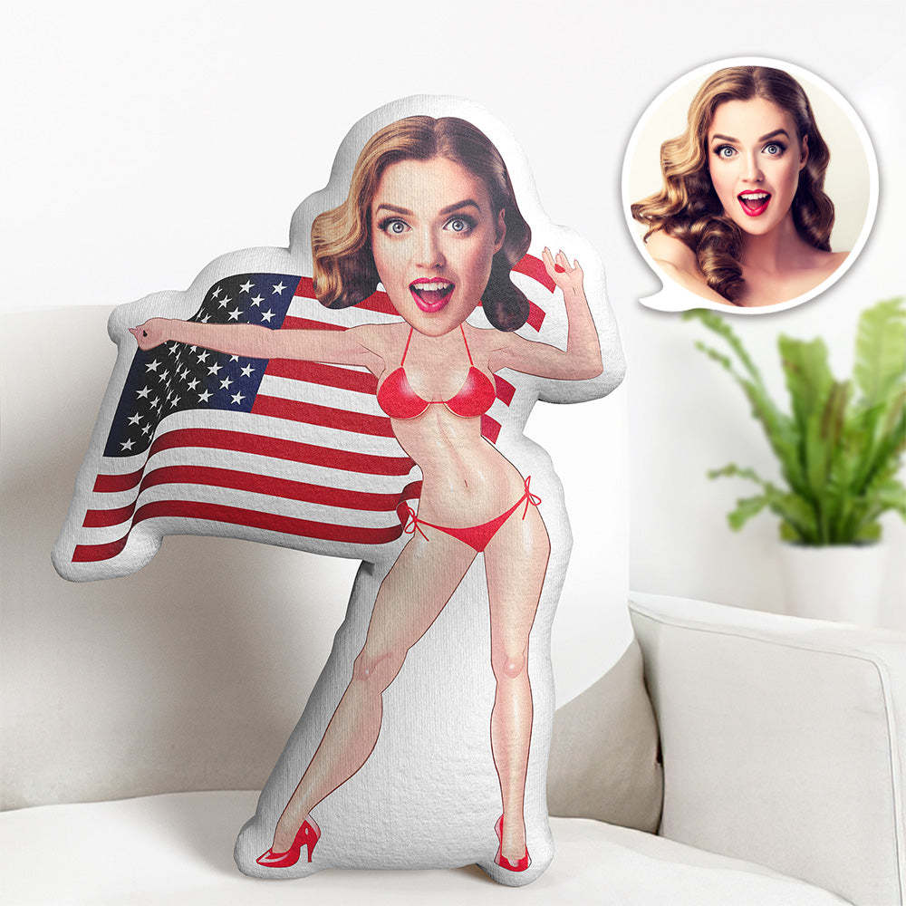 Custom Photo Face Pillow Doll Face Body Pillow Personalized Doll American Flag Face Pillow - auphotoblanket