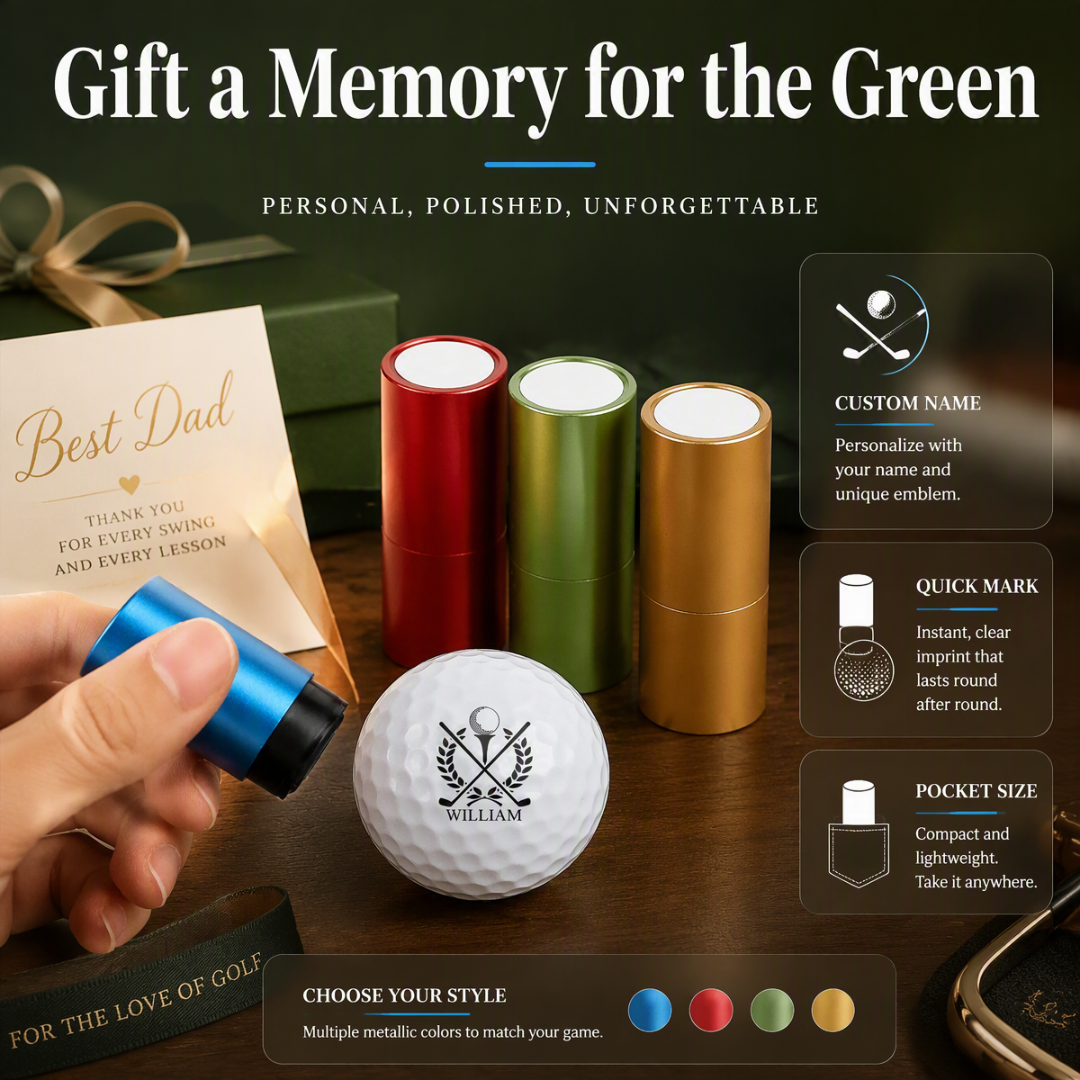Custom Golf Ball Stamp Personalized Quick-Drying Waterproof Golf Ball Marker, Unique Name & Logo Stamper, Ideal Golf Gift for Men & Avid Golfers - auphotoblanket