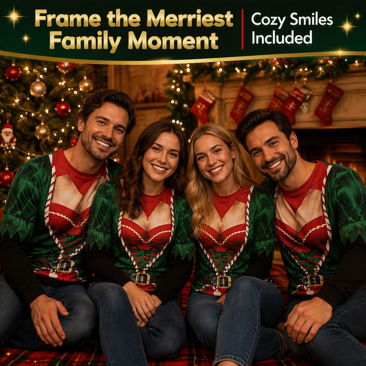 Funny Ripped Santa Muscle Abs Ugly Christmas Sweater – 3D Printed Christmas Lights & Reindeer Bowtie Sweatshirt, Novelty Holiday Party Outfit - auphotoblanket