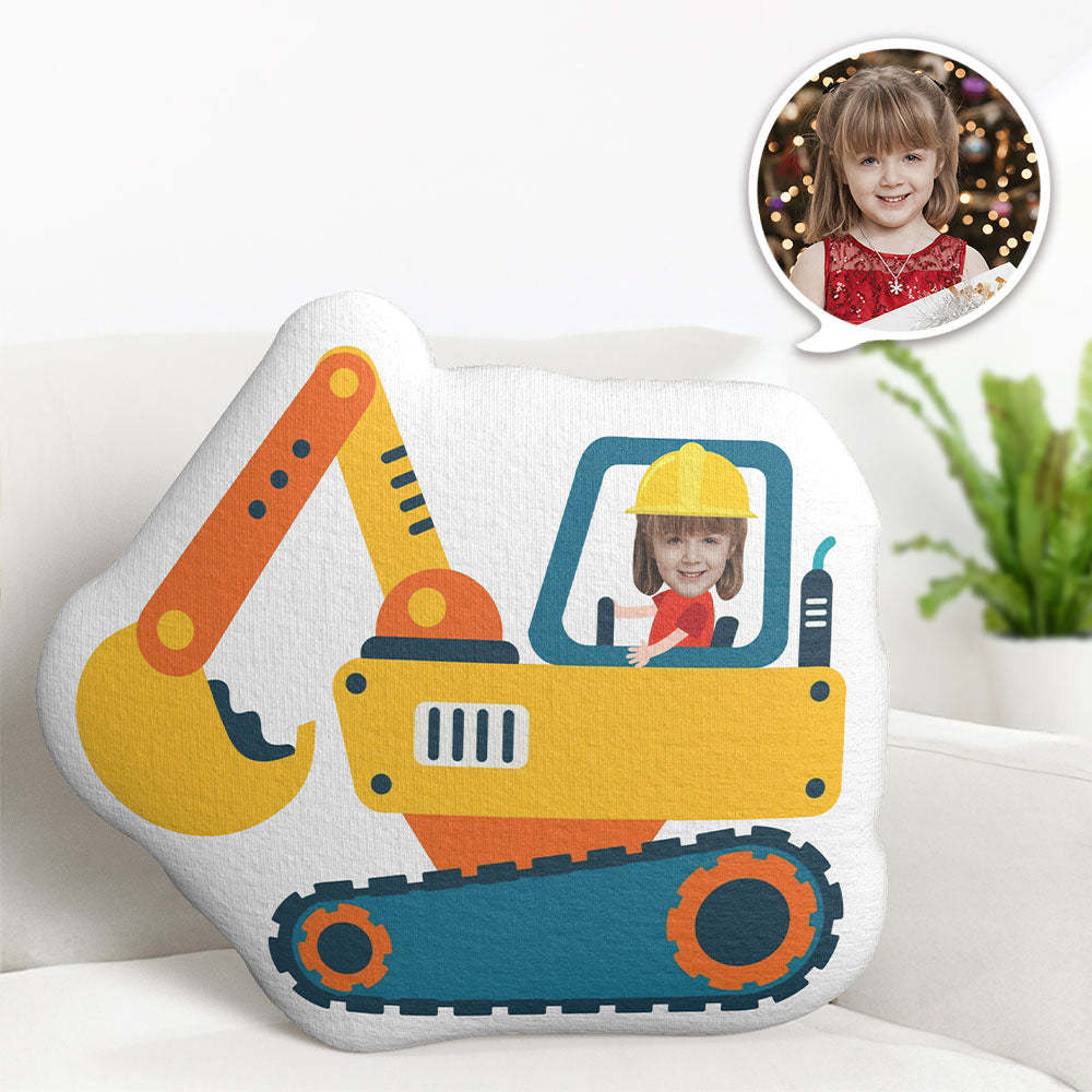 Personalized Face Pillow Excavator Driver Custom Photo Doll MiniMe Pillow Gifts for Kids - auphotoblanket