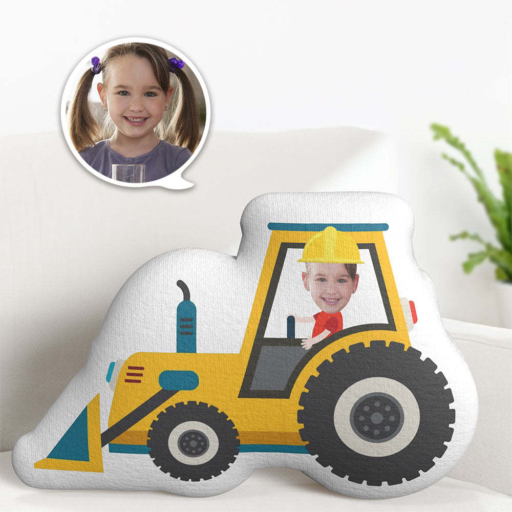 Custom Face Pillow Bulldozer Driver Personalized Photo Doll MiniMe Pillow Gifts for Kids - auphotoblanket