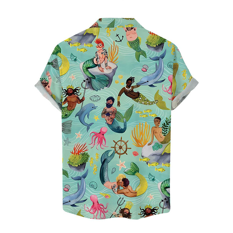 Men's Mermaid Green Shirt Pride Month From Size S to 5XL with Comfortable Butterfly Mesh Fabric Material For LGBTQ - auphotoblanket