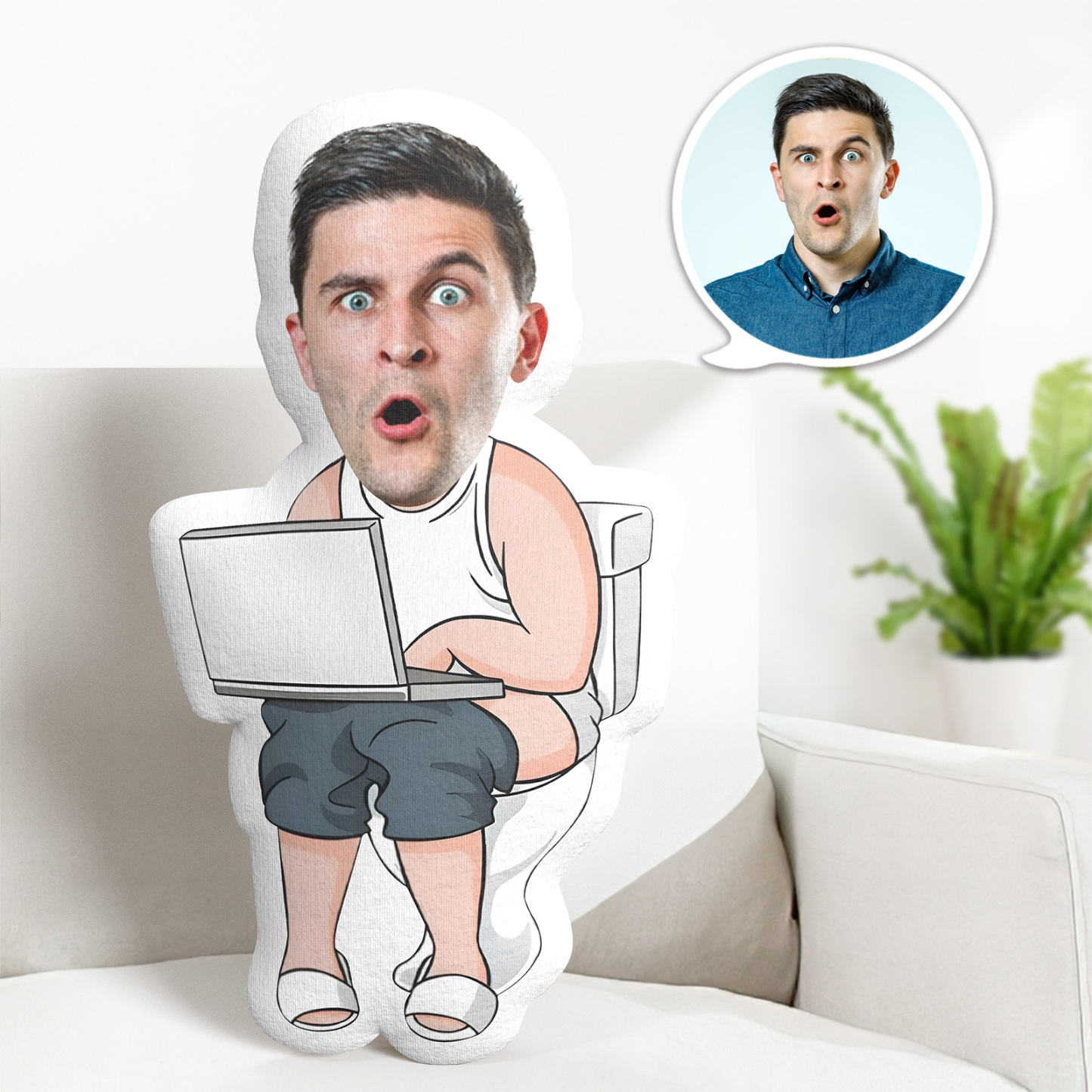 Custom Photo Face Pillow, Dad On The Toliet Face Pillow, Face Picture Pillow Doll Face Body Pillow Personalized Doll - auphotoblanket