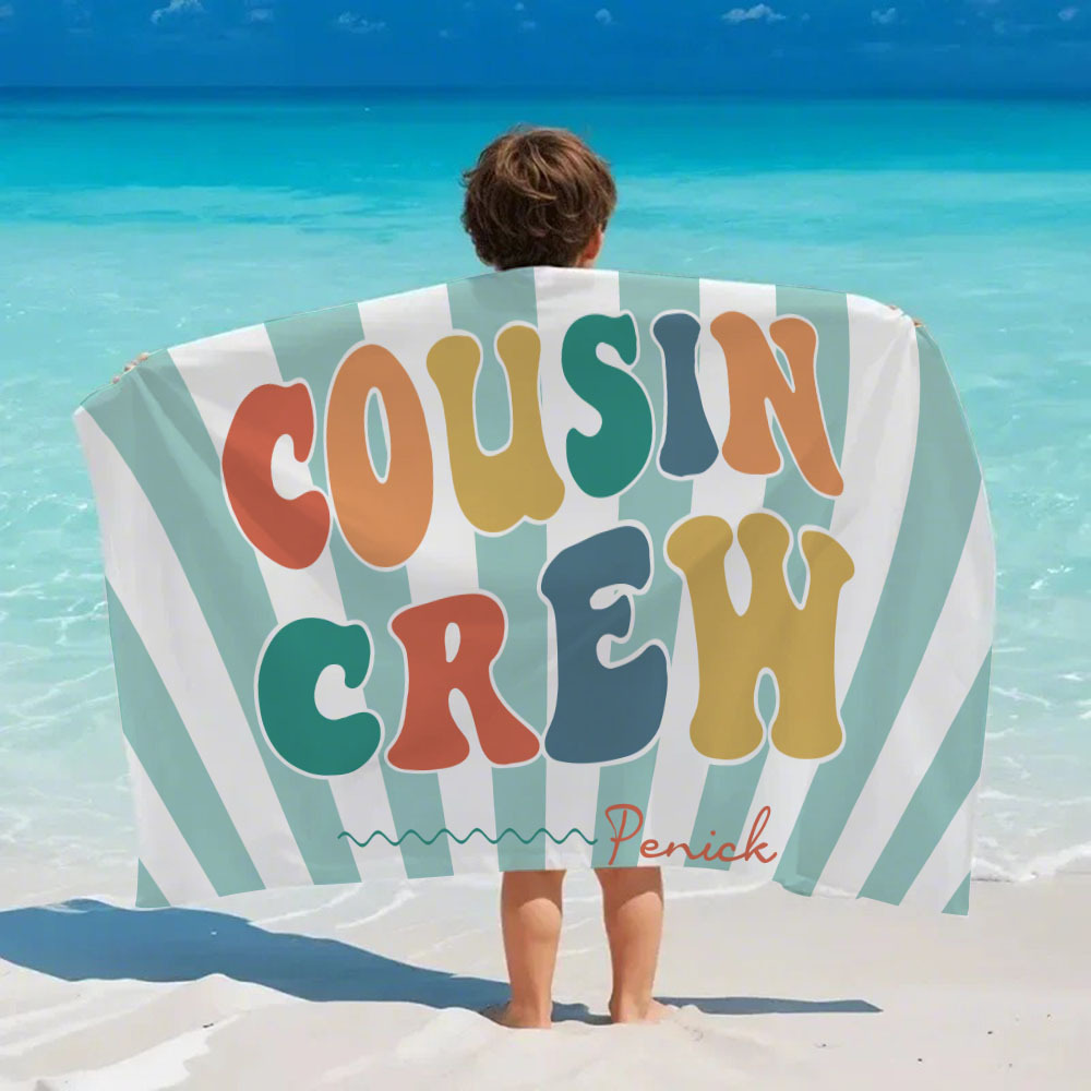 Personalized Cousin Beach Towel, Kids Custom Name Pool Towel, Cousin Vacation Crew Gift, Cousin Family Reunion Gift - auphotoblanket