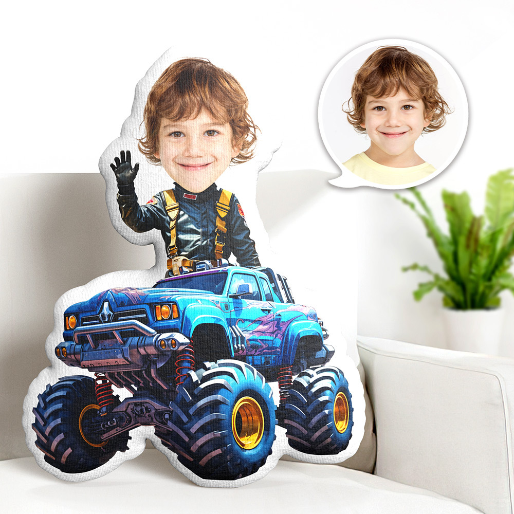 Custom Minime Pillow Creative Boy Riding Truck Pillow Personalized Face Body Pillow - auphotoblanket
