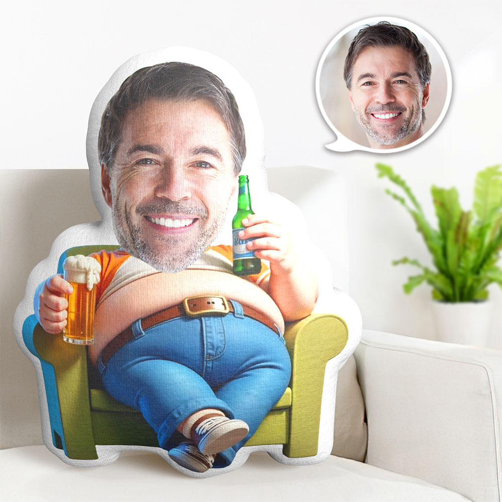 Custom Face Pillow Man With Big Belly And BeerFace MiniMe Pillow Gifts for Him - auphotoblanket