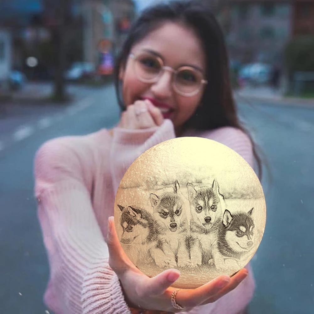 Personalized Creative 3D Print photo Moon Lamp, Lovely Pet Engraved Lamp - Touch Two Colors - auphotoblanket