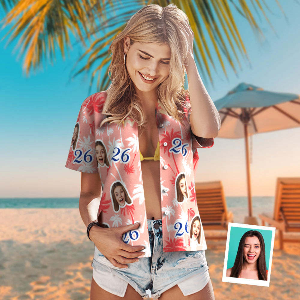 Custom Face And Number Birthday Dark Blue Hawaiian Shirts Coconut Tree Shirts - auphotoblanket