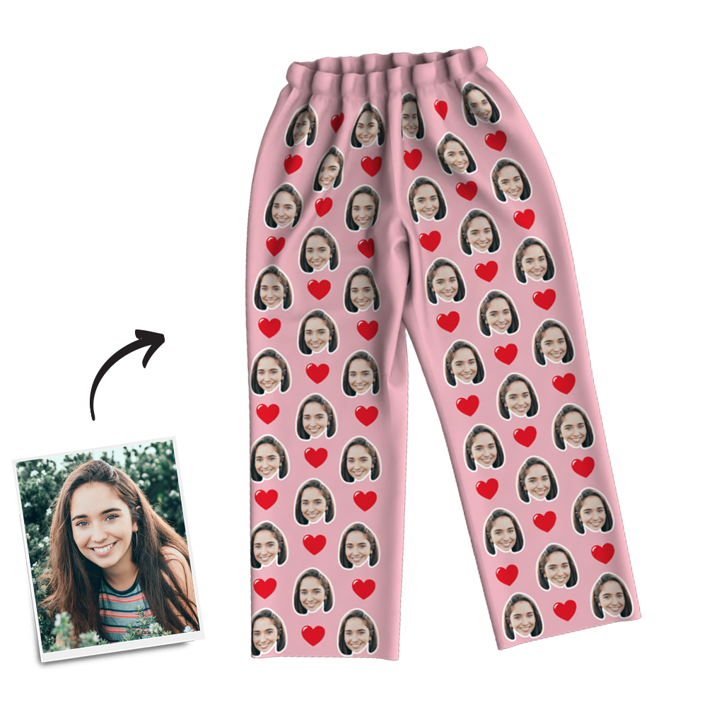 Custom Photo Long Sleeve Pajamas, Sleepwear, Nightwear - Heart - auphotoblanket