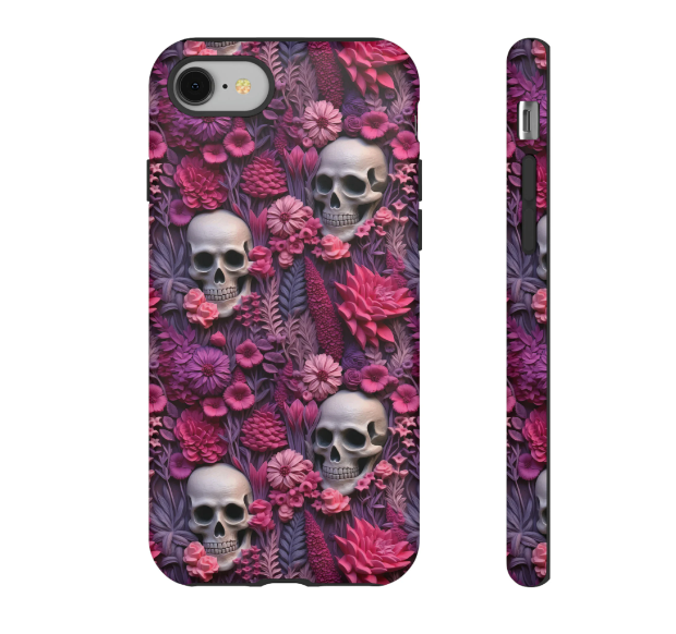 Valentines Skeletons In Bloom Phone Case | Embroidered Valentines Day Cottagecore Floral Skull Phone Cover For iPhone | Pixel | Samsung