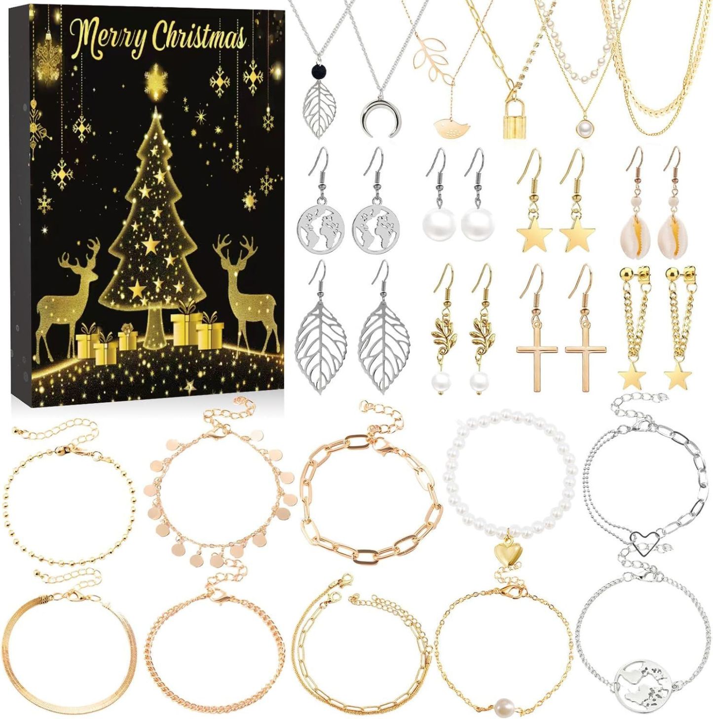 Christmas Princess Advent Calendar Bracelet 24 Days of Christmas Countdown Calendar Jewellery Blind Box, DIY Jewelry Making Kit with Charm Beads, DIY Christmas Bracelet Gifts for Girls - auphotoblanket